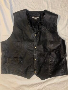 Biker’s Club Vintage Genuine Black Leather Motorcycle Vest - XX Large